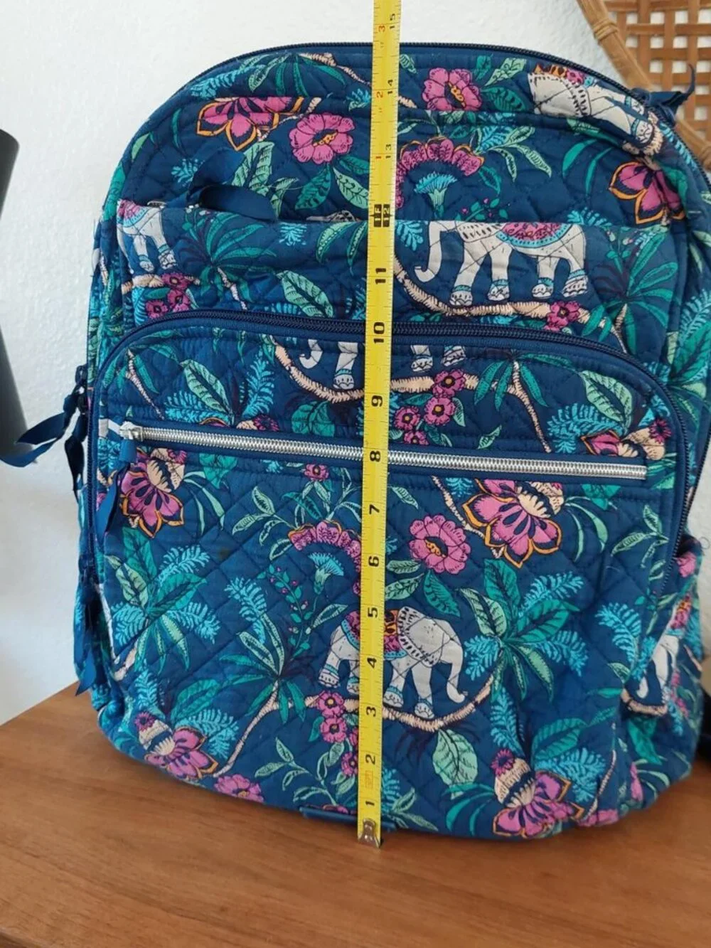 RARE Vera Bradley Small Backpack in the Kerala Elephants pattern blue quilted ex